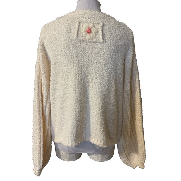 Anthropologie POL Sweater Top Medium M Cream Pink Flower Puffs Washable NEW - Picture 4 of 13